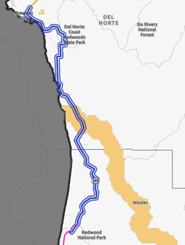 Yurok Telecommunications’ route in Northern California.