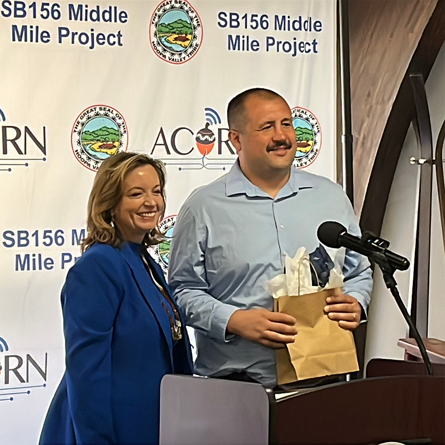  CA State Chief Information Officer and Department of Technology Director Liana Bailey-Crimmins with Hoopa Valley Tribal Chairman Joe Davis.