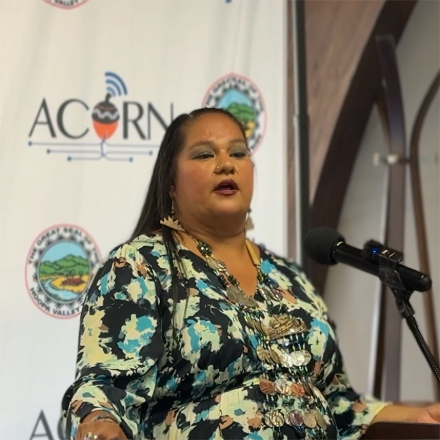 Hoopa Valley Public Utilities District General Manager Linnea Jackson speaks at ribbon cutting event in Hoopa.