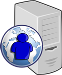Web Hosting Human w-globe and desktop computer