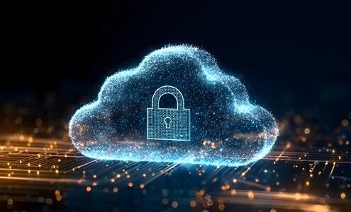 Digital cloud with a padlock within