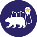 GIS bear and map with a geo-locator logo.